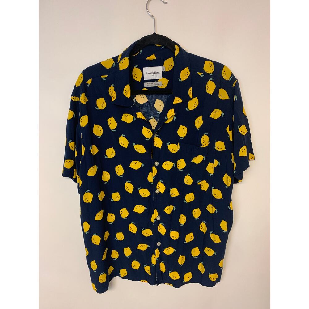 Goodfellows & CO Causal Button Down Shirt Lemon Print Hawaiian Style Mens SZ XL